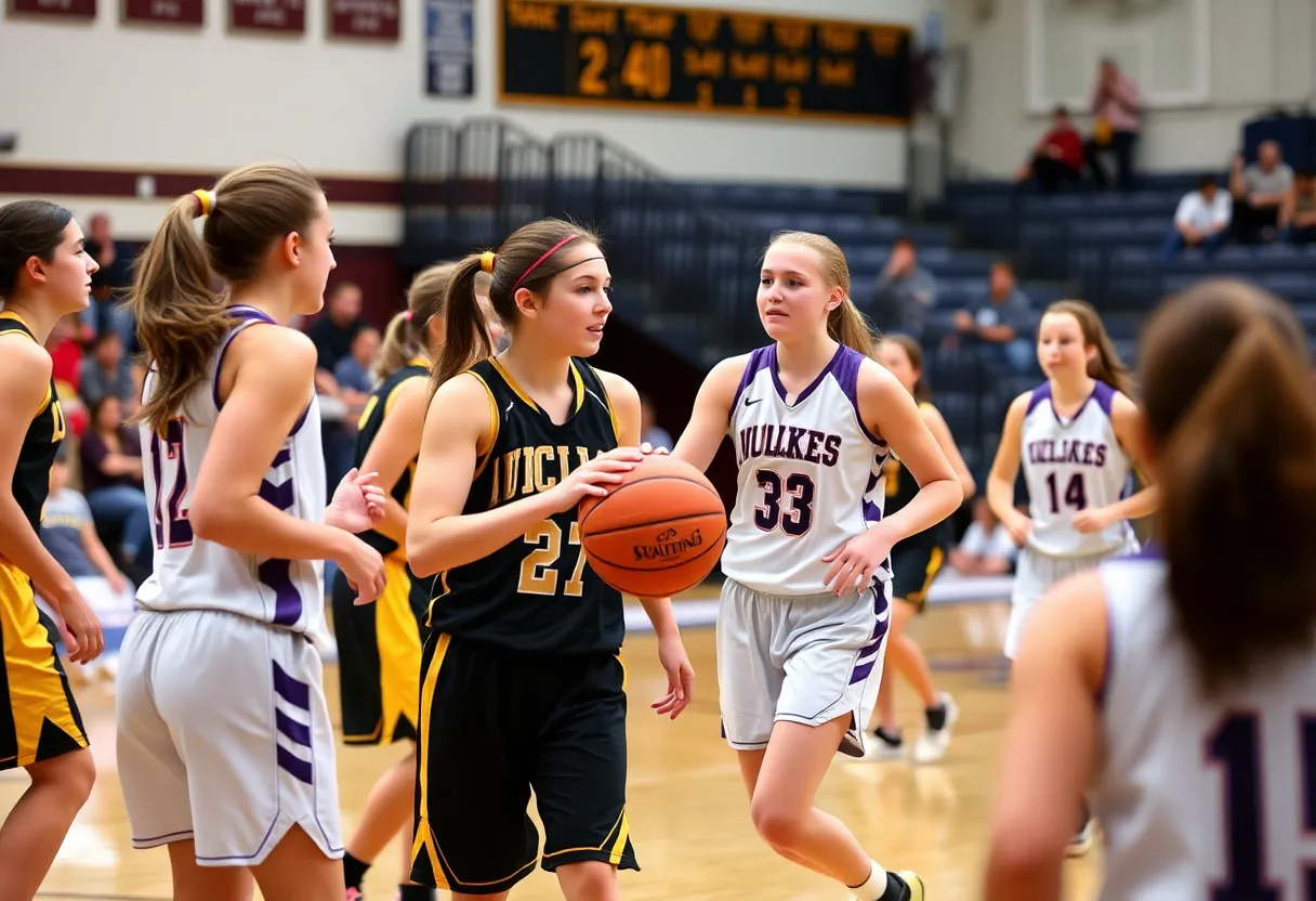 MaST Community Charter School III girls' basketball team in action during a game.