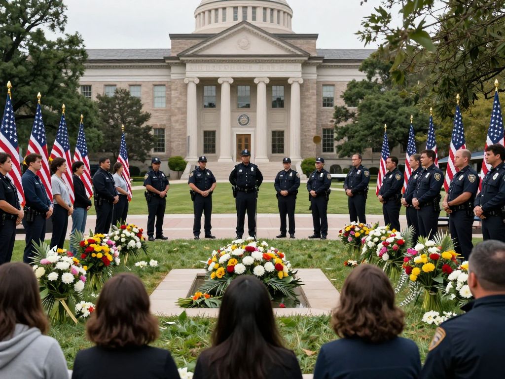 Memorial gathering for a fallen police officer near a university
