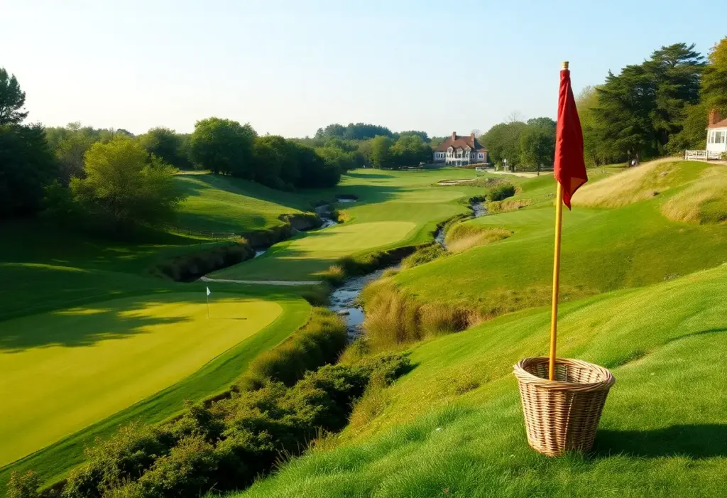 Scenic view of Merion Golf Club East Course with wicker basket flagsticks