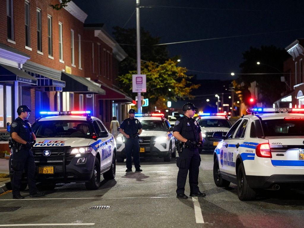 Police vehicles and officers at the scene of an investigation in Millville, NJ.