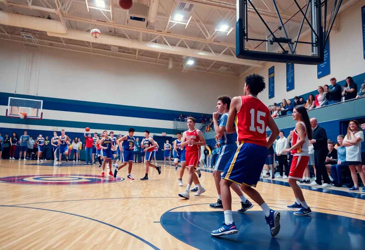 Northwestern High School basketball team celebrating a milestone.