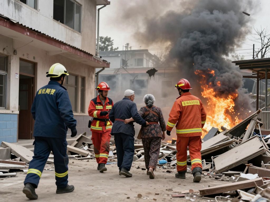 Emergency responders at the site of the nursing home explosion in Bristol, Pennsylvania.
