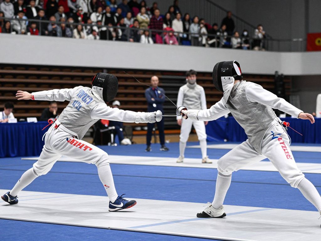 Ohio State Buckeyes fencing and wrestling athletes during competitions