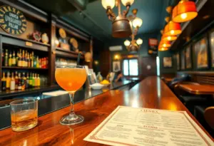 Interior of Opus restaurant with historical decor