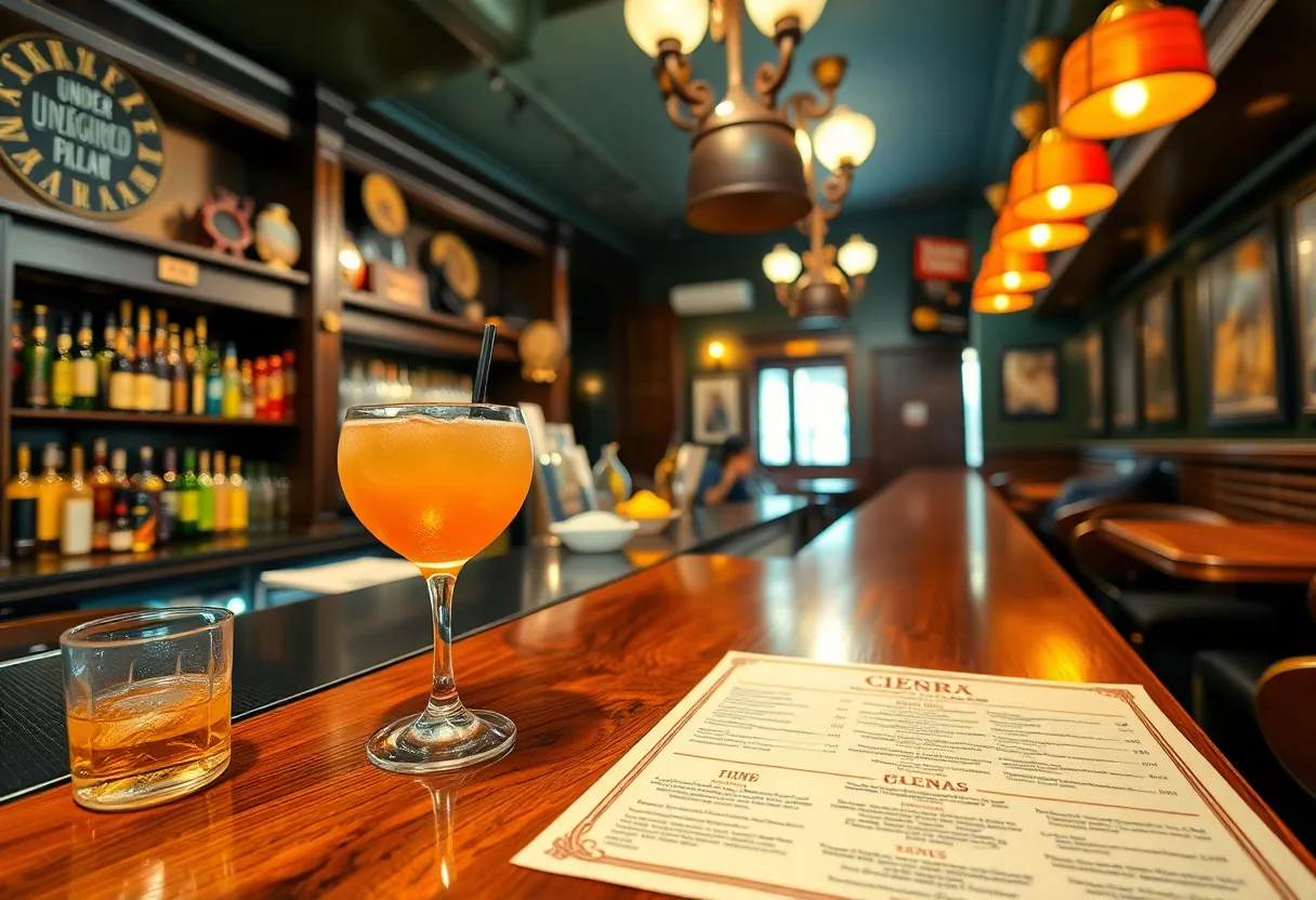 Interior of Opus restaurant with historical decor