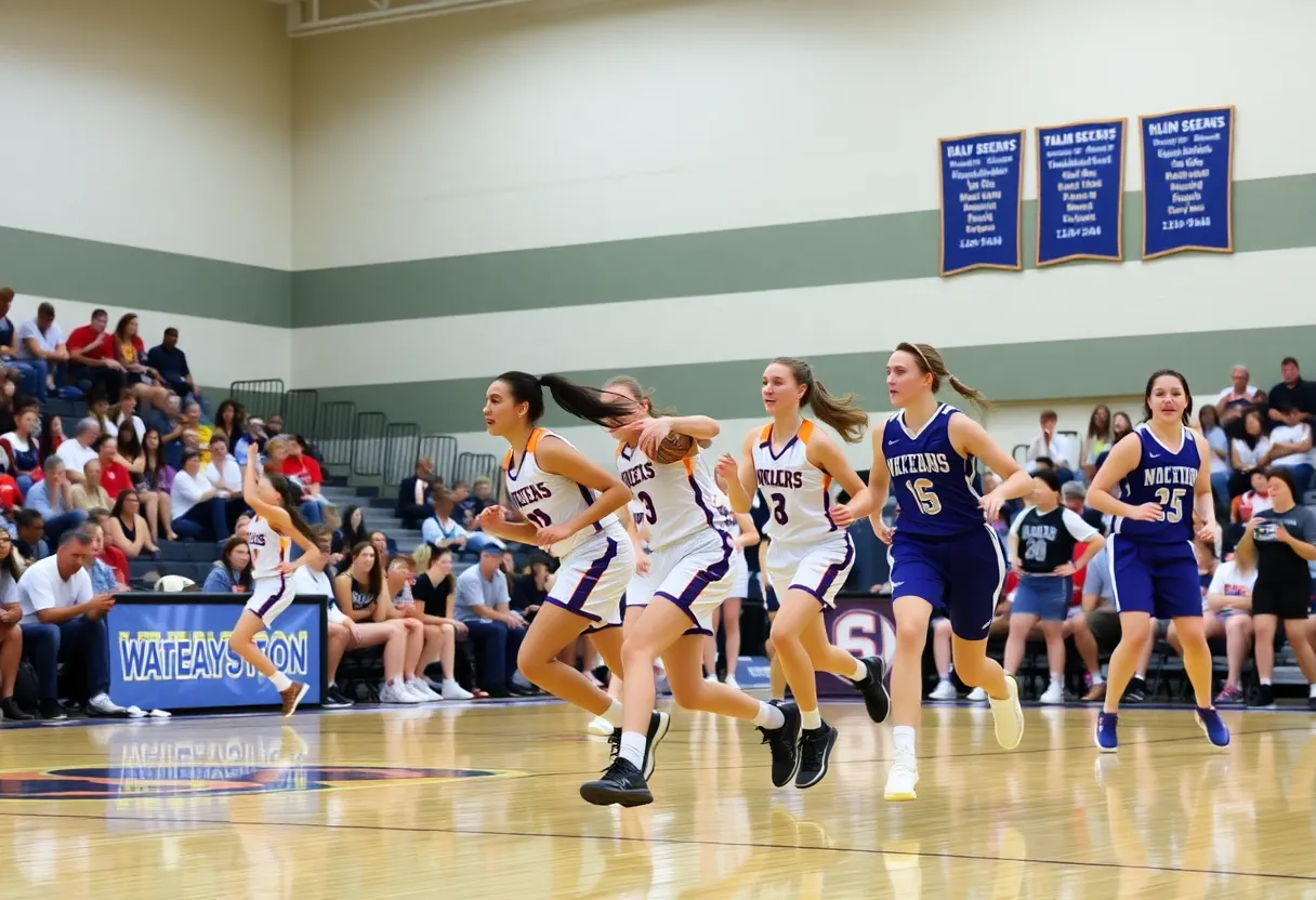 Girls' basketball players in action during a game