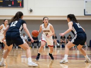Penn women's basketball team in action during the game against Yale.