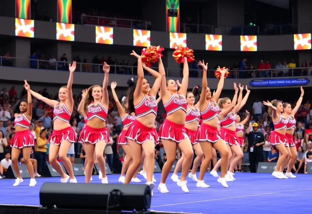 Pennsbury High School cheerleaders performing at a national competition.