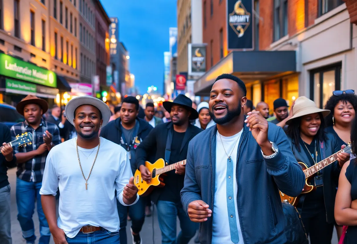 Local Philadelphia artists celebrating at Grammy Award nominations event.