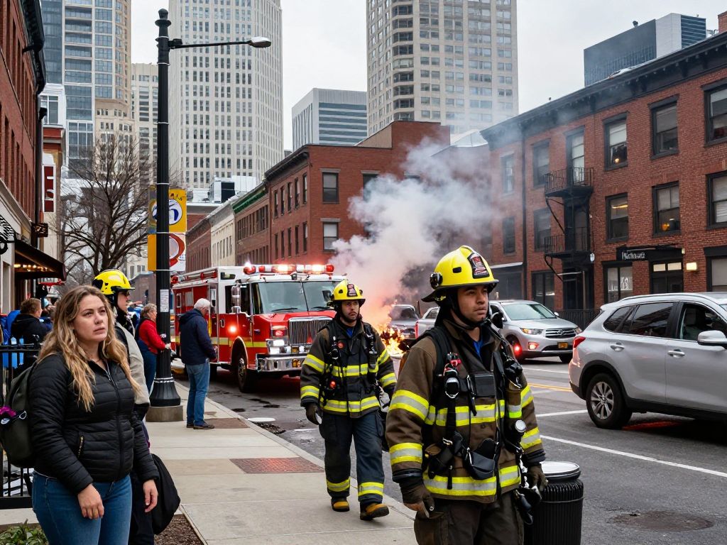 Emergency responders at a fire scene in Philadelphia