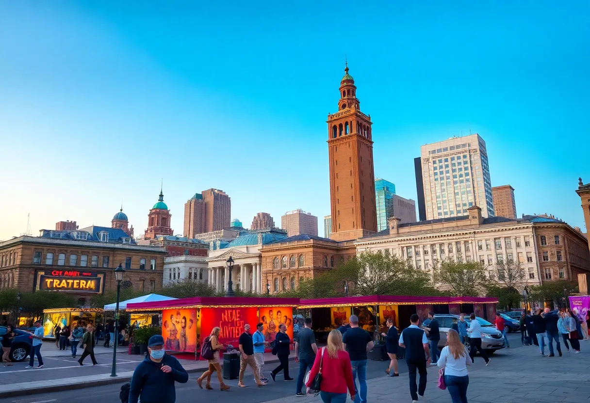 A vibrant collage of events in Philadelphia including theater, art, and music.