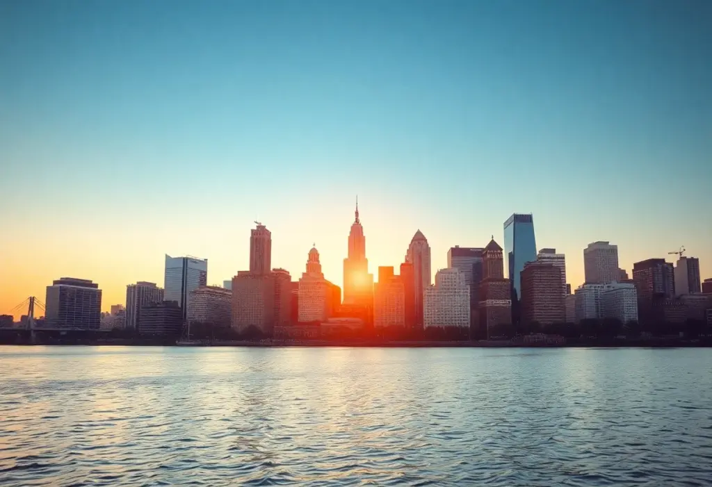 A view of Philadelphia's financial district with skyscrapers.