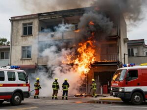 Firefighters battling a blaze in a multi-occupancy building in Philadelphia