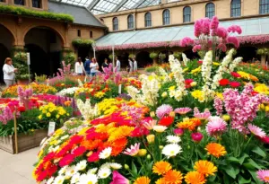 A colorful display of flowers at the Philadelphia Flower Show