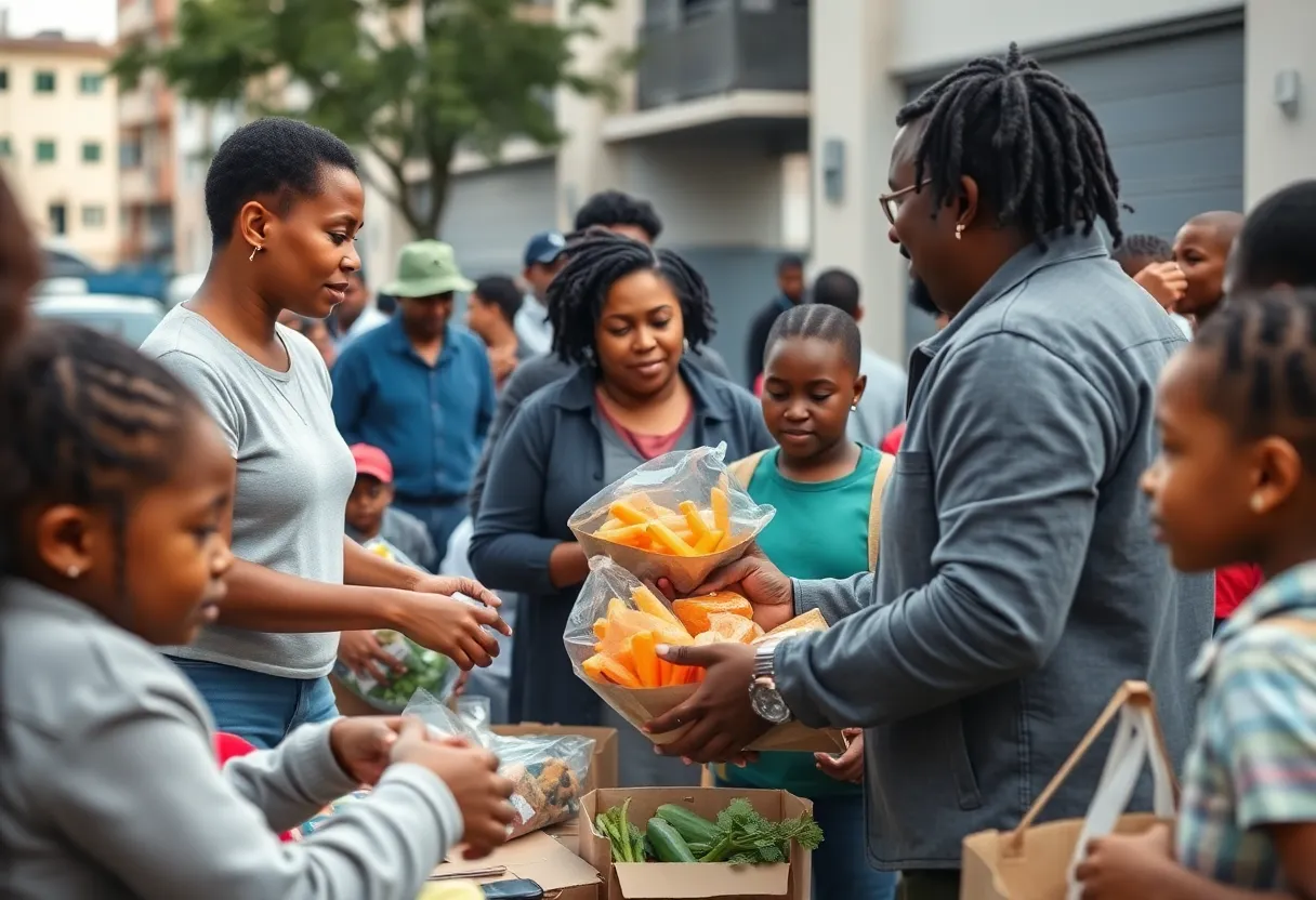 Community members participating in a food distribution event in Philadelphia.