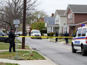 Police investigation scene in Frankford, Philadelphia after a shooting incident