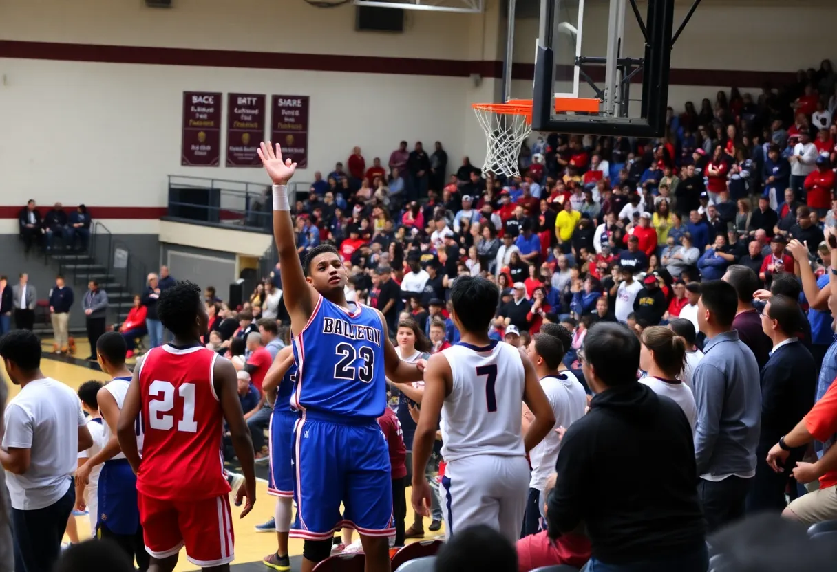 High school basketball game in Philadelphia with players and cheering fans