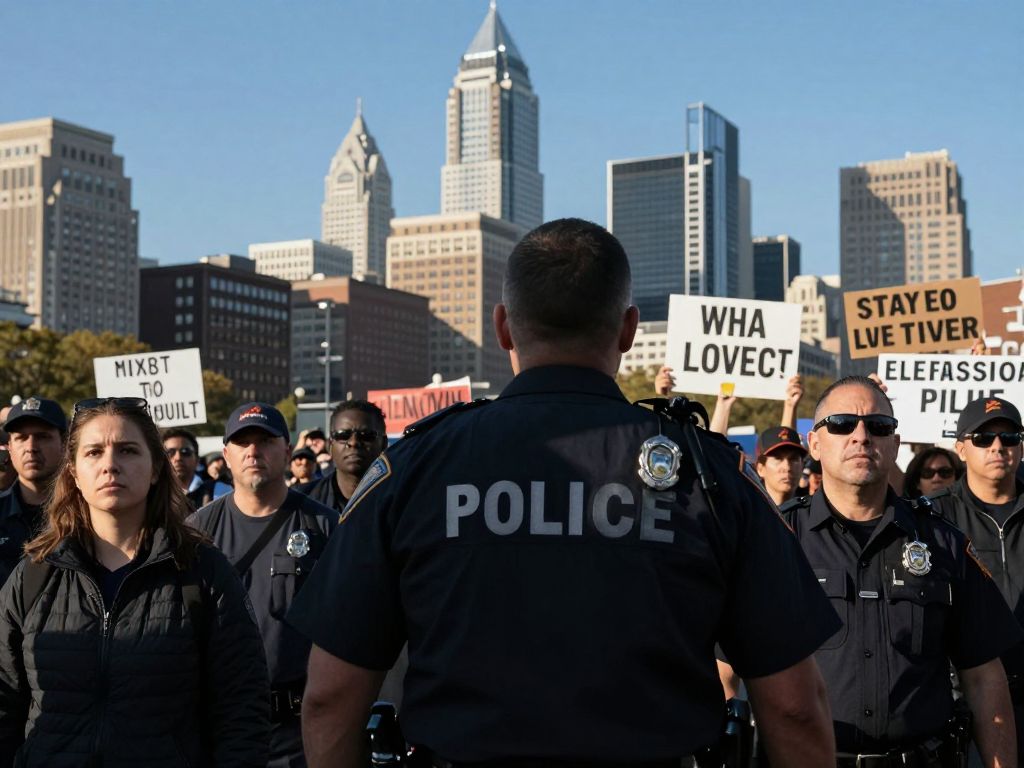 Philadelphia skyline with law enforcement themes