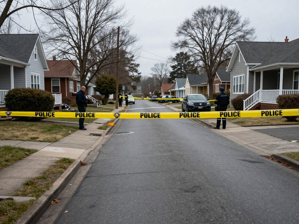 A street scene in Philadelphia with police tape indicating an accident area.