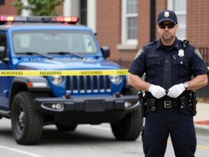 Police searching for a blue Jeep involved in a shooting