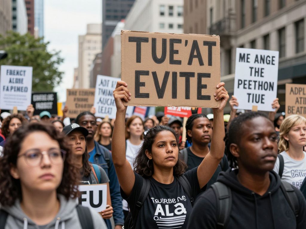 Crowd of protesters in Philadelphia demonstrating against ICE shooting.