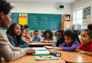 Diverse students in a Philadelphia public school classroom engaged in learning