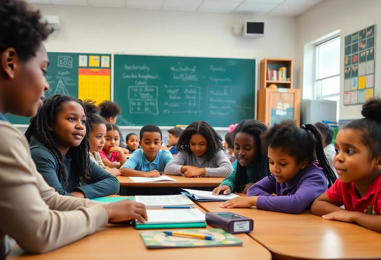 Diverse students in a Philadelphia public school classroom engaged in learning