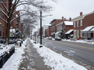 Snow-covered streets in Philadelphia during a cold snap