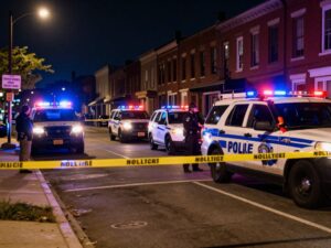 Police investigation at night in North Philadelphia