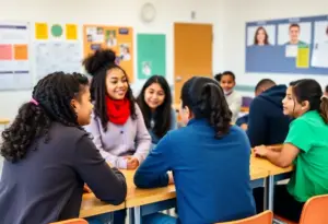 Students discussing school safety in a classroom setting
