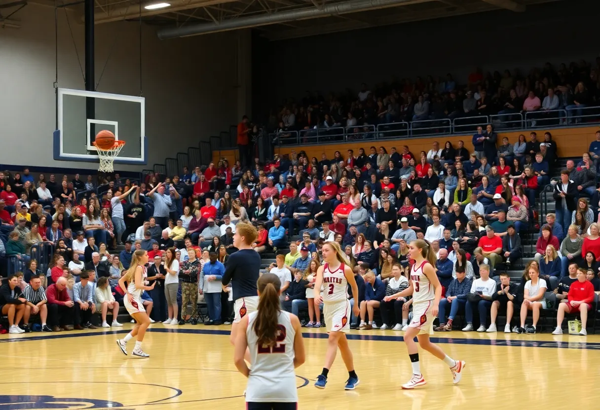 Girls' basketball players from SLA Beeber and Motivation High competing in a game