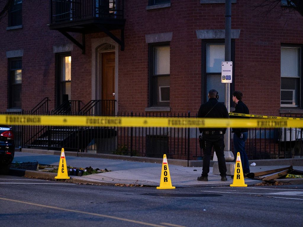 Crime scene in Southwest Philadelphia with police evidence markers