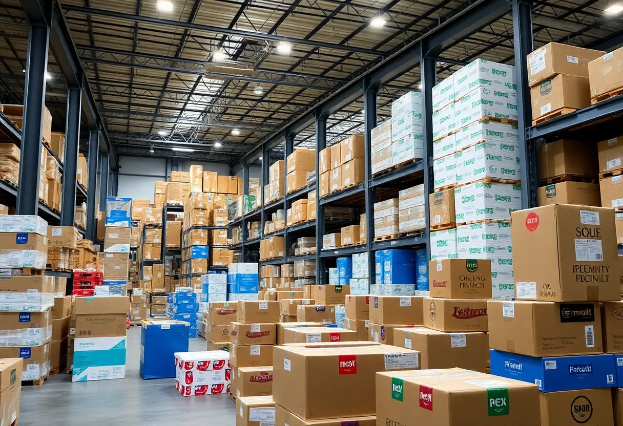 Warehouse with custom shipping boxes and packaging materials after SupplyOne's acquisition of Wertheimer Box.