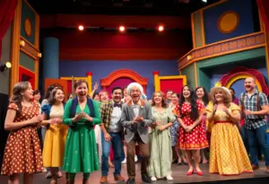 Scene from Theatre Ariel's play showcasing actors and colorful sets