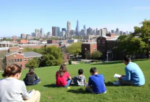 Students at a top-ranked high school in Philadelphia engaged in outdoor learning.