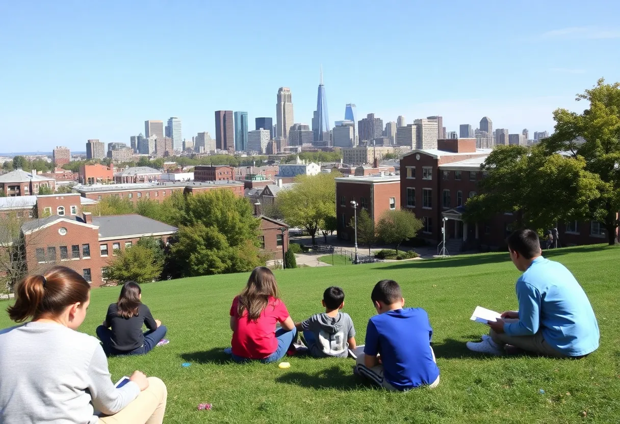 Students at a top-ranked high school in Philadelphia engaged in outdoor learning.