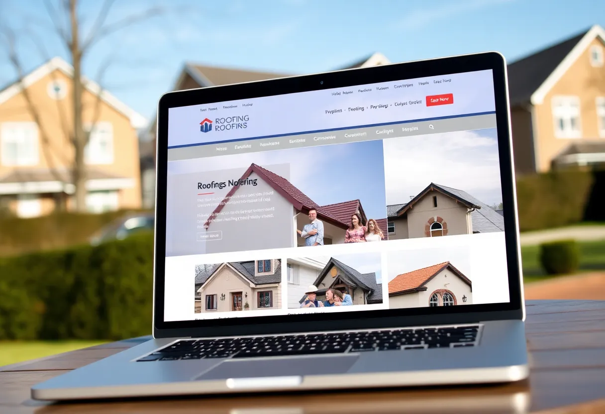 A laptop displaying Top Peak Roofing's user-friendly website showcasing roofing services.