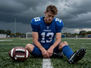 A darkened football field symbolizing loss and tragedy.