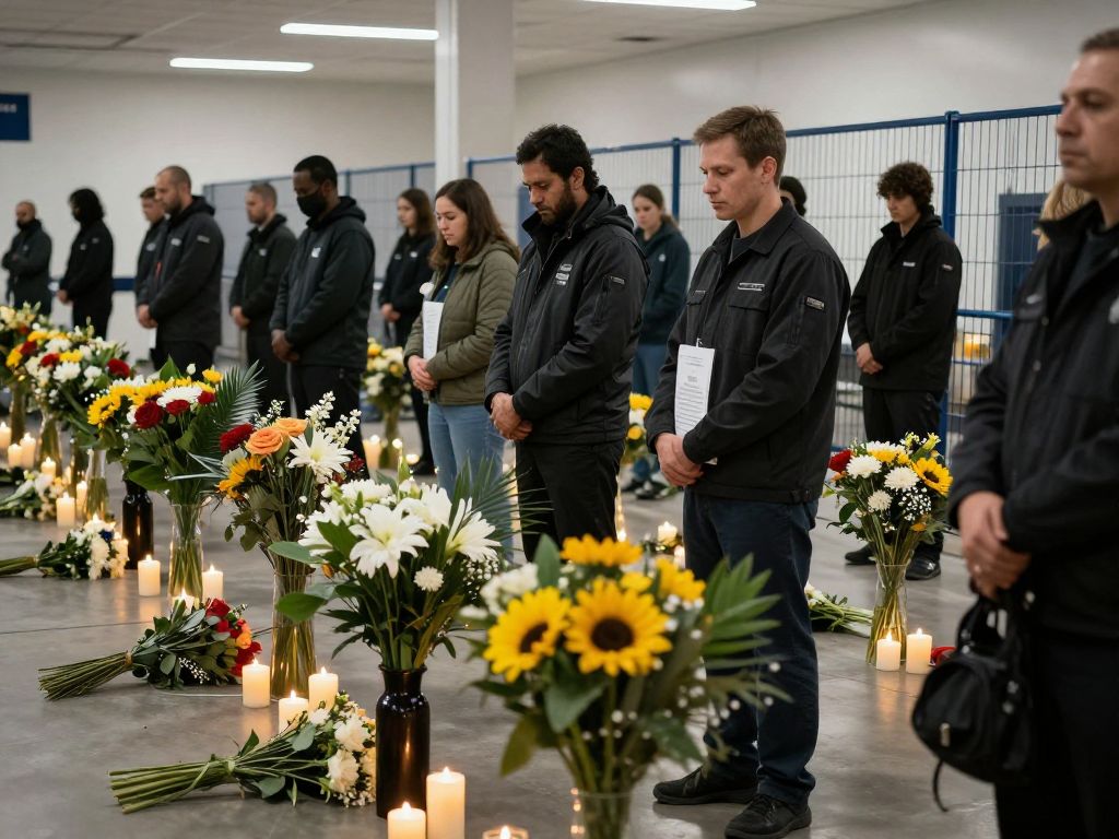 Somber vigil with candles and flowers outside an immigration detention center