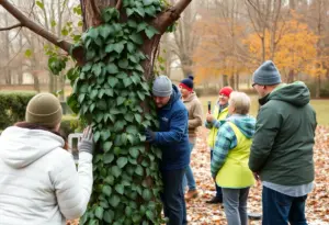 Community volunteers participating in invasive species removal