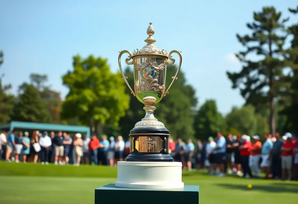 Wanamaker Trophy displayed at the golf course