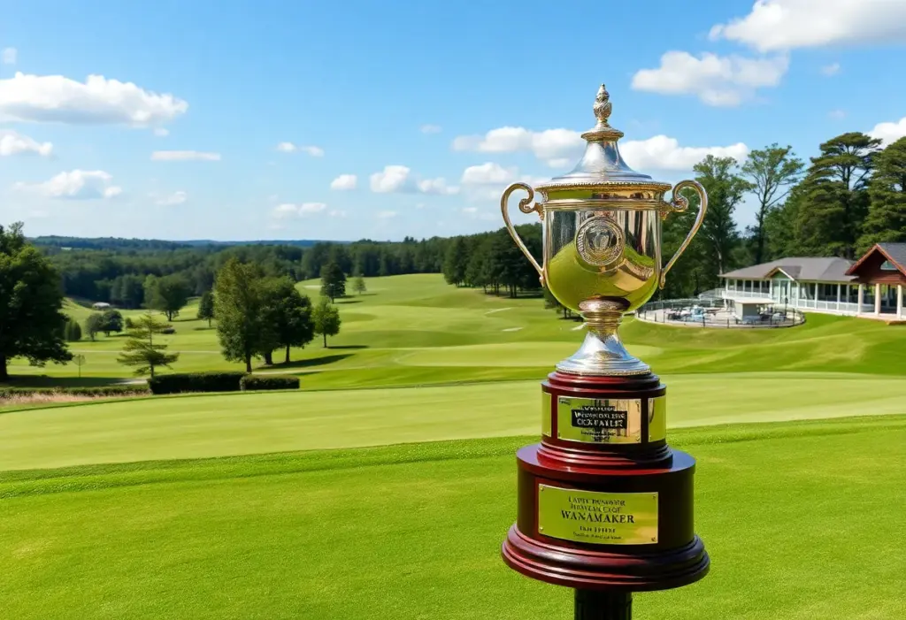 The Wanamaker Trophy displayed at Aronimink Golf Club