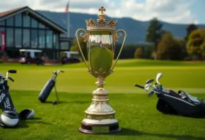 The Wanamaker Trophy on display at Aronimink Golf Club