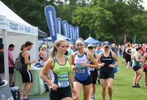 Women participating in the Philadelphia Triathlon Expo at Fairmount Park.