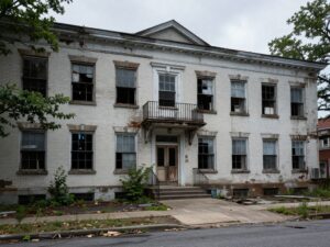 An abandoned school building in Philadelphia related to a missing person case.
