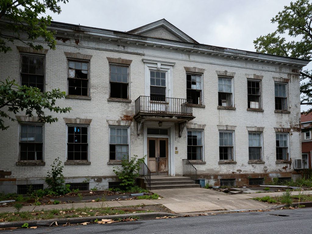 An abandoned school building in Philadelphia related to a missing person case.