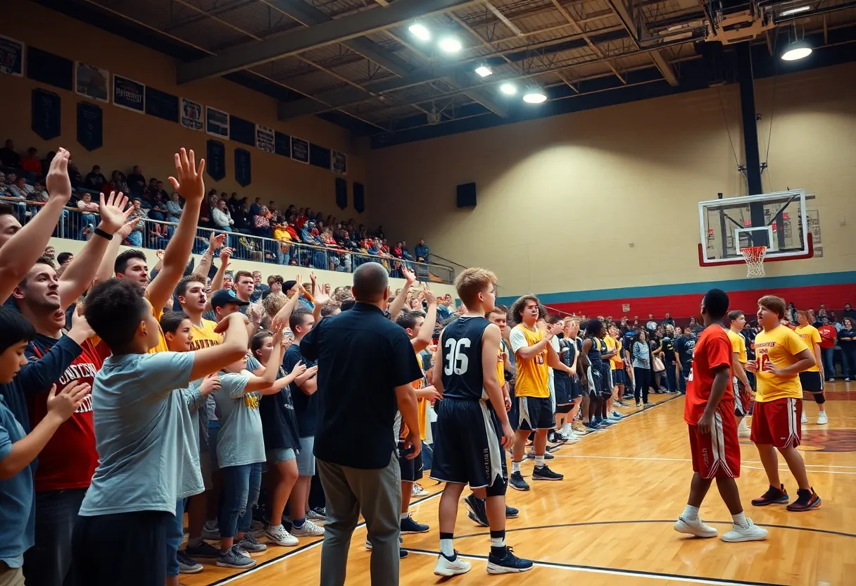 Abraham Lincoln High School basketball team playing at home