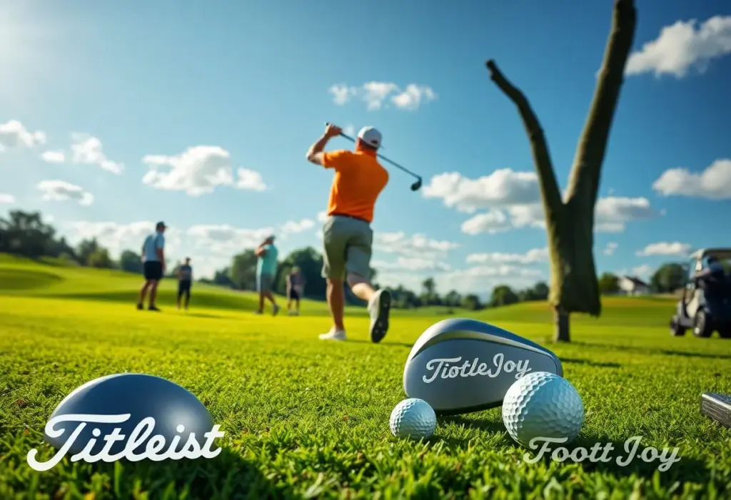 Golfers playing with Titleist equipment on a sunny golf course.