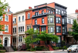 Colorful houses in Philadelphia representing different architectural styles.
