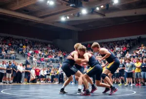 Bishop McCort High School wrestling team competing at the championships